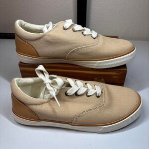 The Childrens Place Tan Canvas Lace Up Low Top Sneakers Kids Size 4 Unisex Shoes